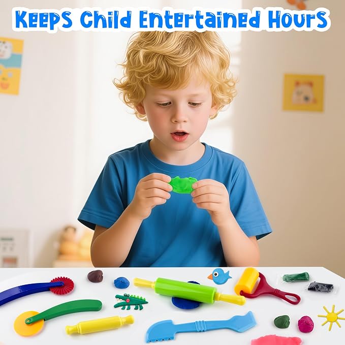 Clay and Dough Tools 6 Pieces Basic Dough Tool Set for Kids, Variety of Rolling Pins, Rollers, Cutters