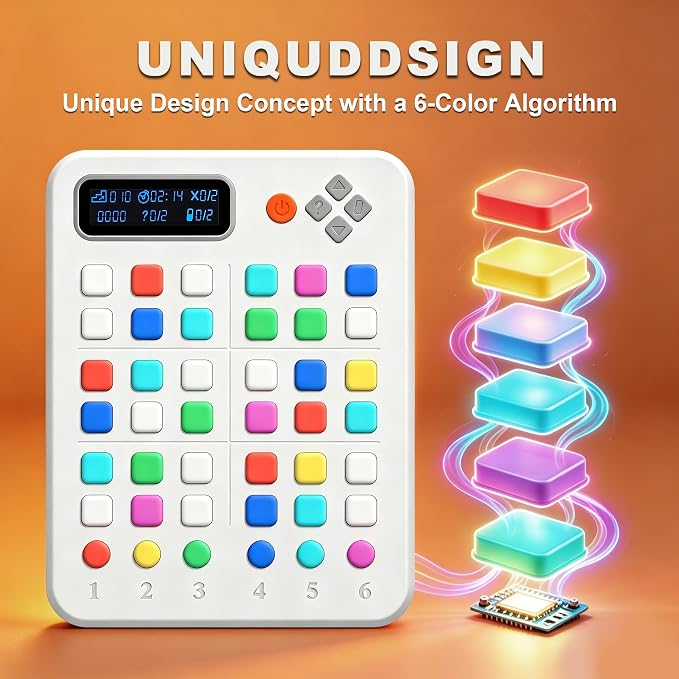 Smart Color Sudoku Console,Handheld Travel Logic Game–500 Screen‑Free Challenges,Quiet Brain Teaser for Kids/Adults/Seniors,Car Rides&Indoor Recess-Color Guidance,Adjustable Voice Prompts