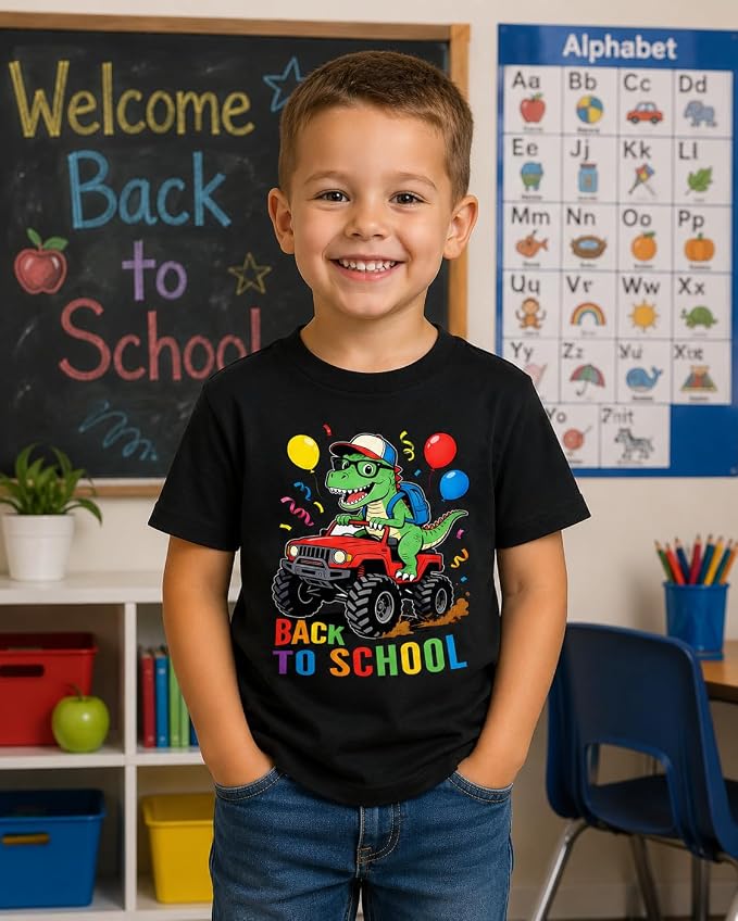 Lovekider Cotton Shirt for 3-6T Boys Truck Dinosaur Toddler Kids T-Shirt Short Sleeve Excavator Construction T-Rex Tee Shirts
