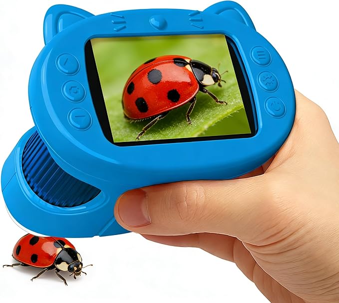 Handheld Digital Mini Microscope for Kids: 1000X 4K Portable Pocket 2.4" Screen Microscopes Toys STEM Electronic Learning Educational Science Kit 8-12 Birthday Gift 4 5 6 7 Year Old Boy Girl (Blue)