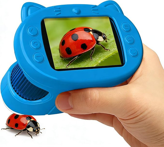 Handheld Digital Mini Microscope for Kids: 1000X 4K Portable Pocket 2.4" Screen Microscopes Toys STEM Electronic Learning Educational Science Kit 8-12 Birthday Gift 4 5 6 7 Year Old Boy Girl (Blue)