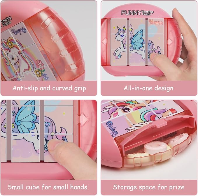 Rotating Puzzle for Kids 3 4 5 6 7 8 Year Old, 4 Puzzles in 1, Toddlers Travel, Car, Airplane, Road Trip Activities, Fine Motor Skills, Fidget, Gift for Boys & Girls Ages 3+ (Alicorn)