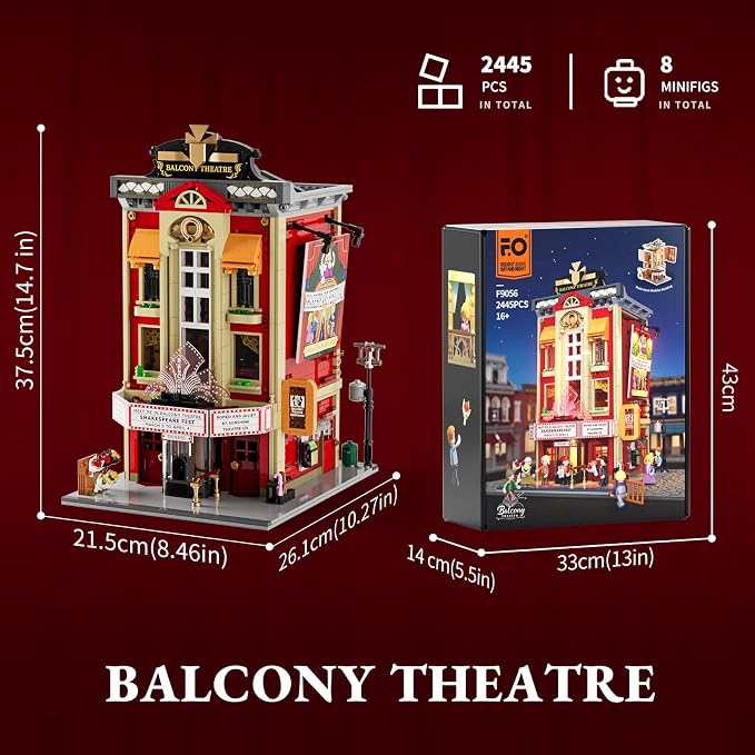 FUNWHOLE Balcony-Theatre Lighting Building-Bricks Set - City Town Creator House with LED Light Multi-Form Modular Collectible Display Kit 2445 Pcs for Adults and Movie Lovers