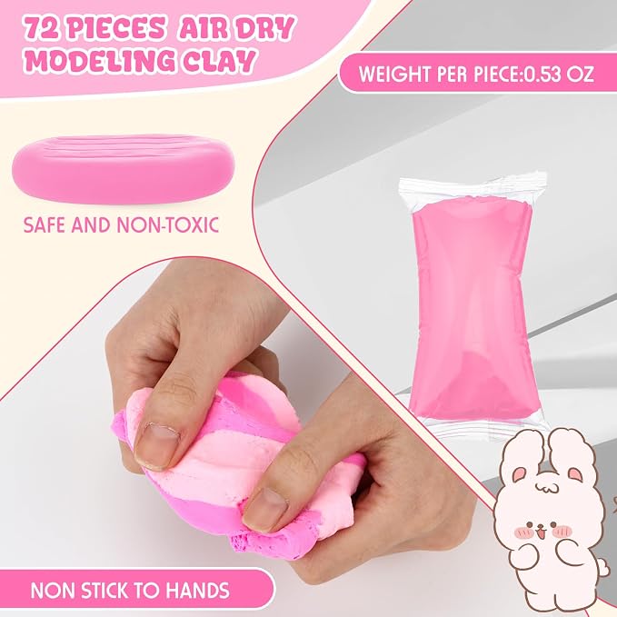 VioraWhite 72 Pcs 38oz Air Dry Clay Bulk Modeling Ultra Lightweight Foam Modeling Clay for Kids Adults DIY Gifts Party Arts Crafts and School Project Supplies (Light Pink)