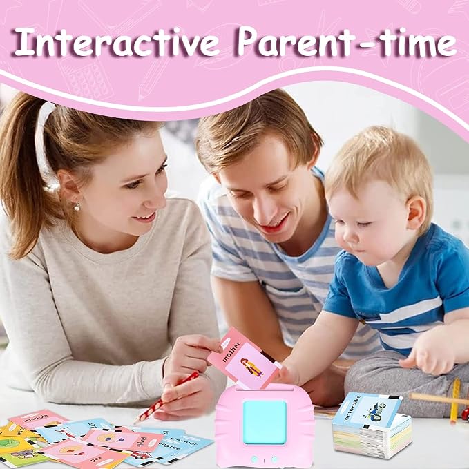 Toddler Talking Flash Cards for 1 2 3 4 5 Year Old Boys and Girls - Language Sensory Learning Device with 224 Sight Words - Montessori,Pocket Speech Therapy,Autism Toys,Christmas Birthday Gift - Pink