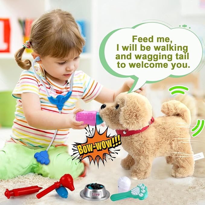 Koonie Realistic Robot Puppy - Interactive Walking & Barking Dog with Singing/Tail Wagging, Educational Play & Plush Birthday Gift for 2-5 Years Old Girls
