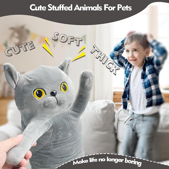 Long Cat Plush Pillow, 27.6in Cute Gray Cat Plushie Stuffed Animals Body Pillow, Kawaii Kitten Soft Plushie Doll Toy Birthday Gift for Children Girlfriend