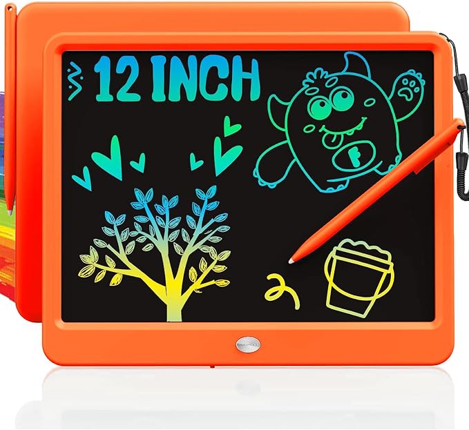 TEKFUN 12 Inch LCD Writing Tablet for Kids, Coloring Drawing Pad, Mess Free Doodle Board, Airplane Travel Toys for Boys and Toddlers, Road Trip Essentials, Gifts for 3-8 Year Old Girls (Orange)