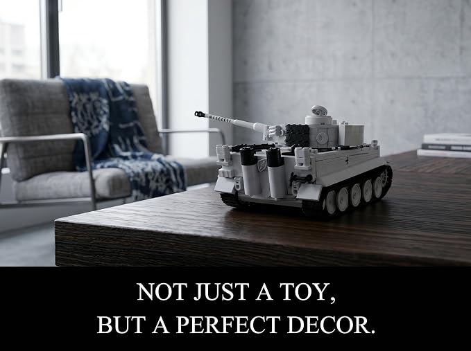 WW2 Tiger S04 Panzer VI Model Kit, Military Tank Building Blocks, 1544PCS PCS Standard Building Bricks Heavy Tank Set, White German War Vehicle Collectible for Adults Teens