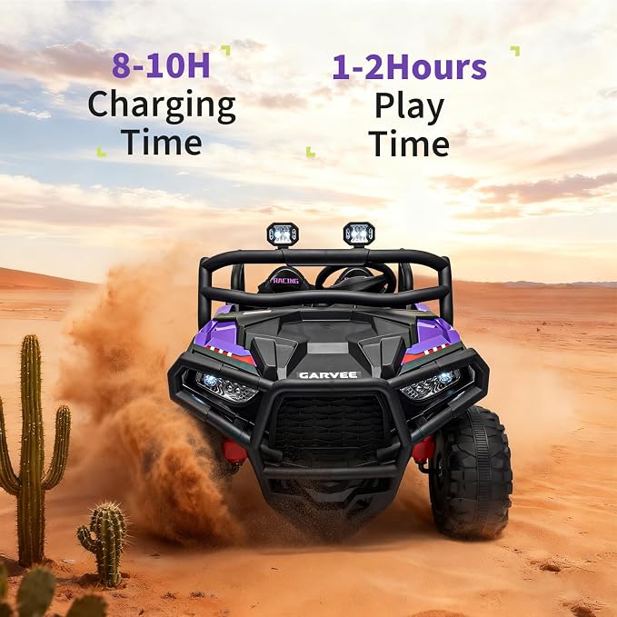 Garvee 24V Ride on Toys for Big Kids, 2 Seater Electric UTV Car with Remote Control, 4-Wheeler Suspension, Soft Start, 3 Speeds, Led Lights, Bluetooth, Ride on Truck Kids 2-8 Years