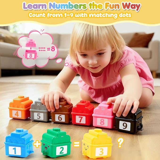 URMYWO Learning Toys for 1 2 3 Years Old Boy Girl, Toddler Montessori Toys, Train Set with 10 Finger Puppets & Play Mat, Counting Matching & Sorting, Toddler Birthday Gift