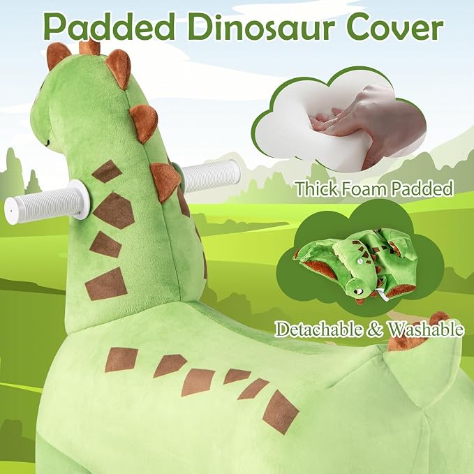 OLAKIDS Ride on Toys, 6V Electric Battery Powered Electric Ride on Dinosaur with Music, Padded Seat, Forward, Foot Pedal, Wheels, Riding Horse Toy for Boys Girl Aged 3+