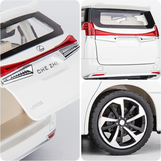 WAKAKAC Alloy Diecast Model Car 1/24 LM300 MPV Pull Back Collectible Toy Car with Light and Sound Toy Vehicle for Kids Children Gift (White)
