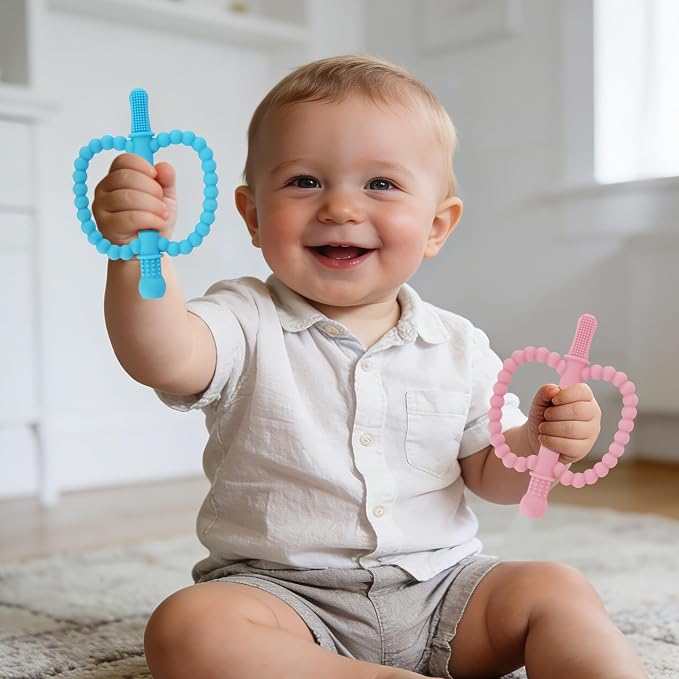 Fu Store Hollow Teether Tube 2 Pack Apple Shape Chew Straw Sensory Toy for Infant Toddlers Silicone Tubes Teething Toys for Babies 0-6 0-12 0-36 Months Gifts Teething Relief Soothing Gums