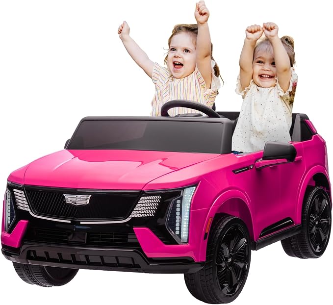 GarveeLife 24V 2 Seater Kids Ride On Car Licensed Cadillac Electric Car Toy for Toddlers Battery Powered Ride On Truck with 2.4G Remote Control, Spring Suspension, Music, LED Lights, Pink