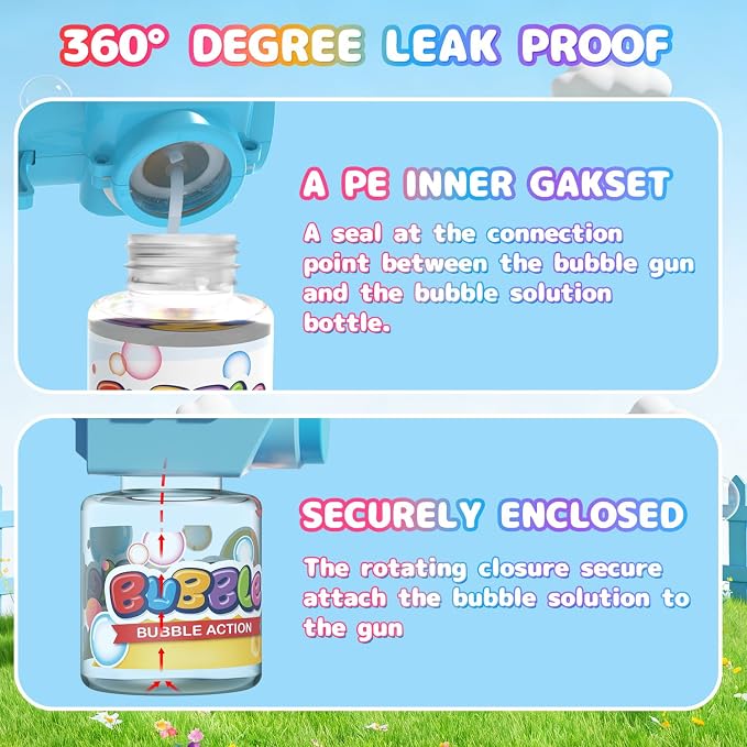 EagleStone Bubble Guns Machine for Toddlers, Automatic Light Up Bubble Blower with 4 Pre-Filled Bubble Solution, 10,000 Bubbles/Minute, Outdoor, Birthday, Easter, for Boys and Girls 3+