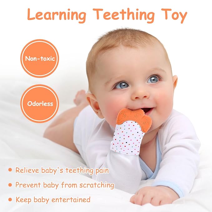 2Pack Silicone Teething Mitt, Soothing Infant Teething Mitten Pain Relief, Prevent Scratches Glove, Safe Silicone Teething Toys for 0-12 Months