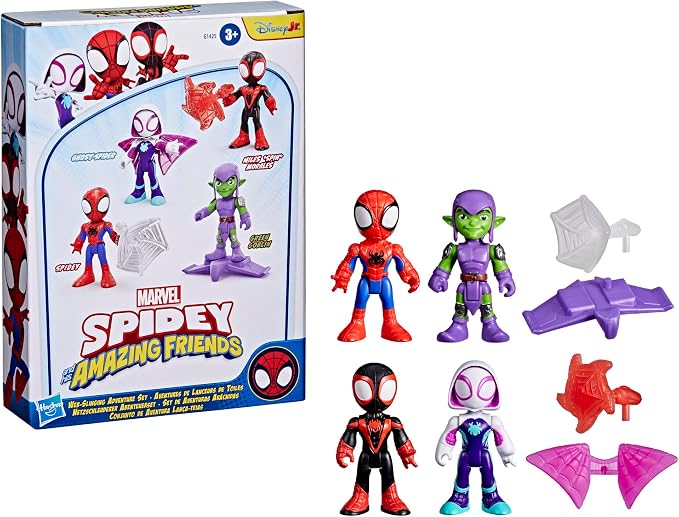 Marvel Spidey and His Amazing Friends Web-Slinging Adventure Set, 3-Inch-Scale (7.6 cm) Action Figure Set, Spider-Man Toys for Kids Ages 3+ (Amazon Exclusive)