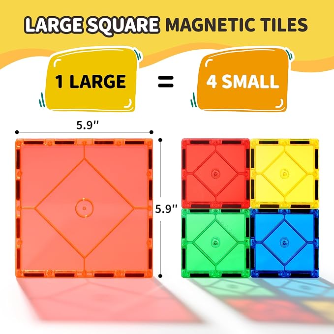 Mruikeny 14 Piece Large Magnetic Tiles Kids Toys, Big Magnetic Tiles STEM Large Magnetic Blocks Preschool Learning Magnet for Kids Ages 3-5 4-8, Sensory Montessori Toys for 3+ Boys and Girls