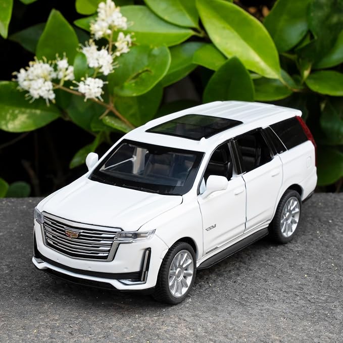 WAKAKAC Escalade SUV Model Cars, 1:32 Toy Cars Pull Back Die-cast Vehicles, Collectible Cars with Sounds＆Lights for Kids Boys Girls and Adults (White)
