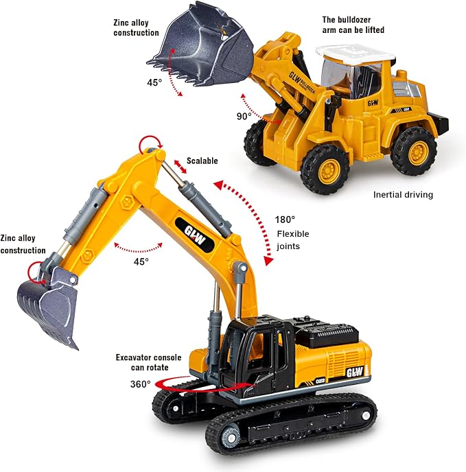Yalujumb Toddler Boys Toys for 3-5 Years Old, Construction Toy Set w/Semi Truck, Excavator, Bulldozer, Alloy Engineering Construction Vehicles Truck Toys for Boys Age 4-7
