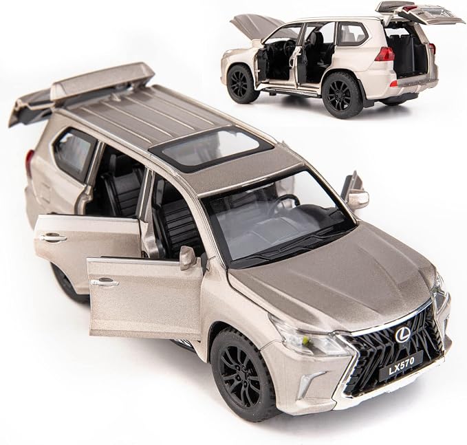 BDTCTK 1/32 Compatible for Lexus LX570 Off-Road in Luxury SUV Model Car, Zinc Alloy Pull Back Toy car with Sound and Light for Kids Boy Girl Gift(Silver)