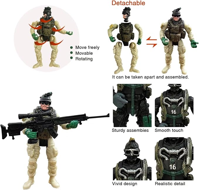 Army Men Action Figures, Army Soldiers Toys for Boy,Army Playset Military Playset with Weapons Accessories,Army Toy Christmas Gfit for Toddler 3+