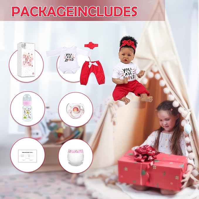 KSBD Realistic Reborn Baby Doll Black Girl – 20 Inch Lifelike Real Life African American Newborn Doll with Soft Body Gift Set for Kids Age 3+