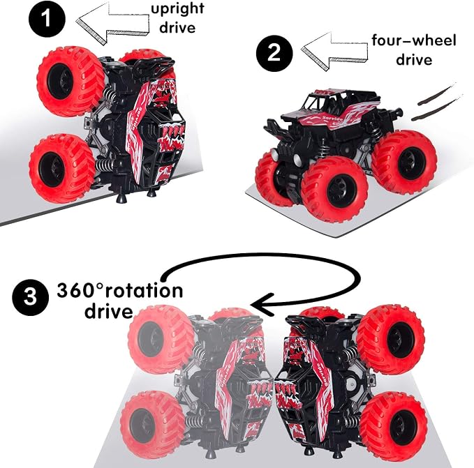 LONANDY Monster Truck Toys for Boys Age 4-7 - Friction Powered Car Toys for Kids Toddlers 3 4 5 6 Years, Push and Go Toy Cars Best Christmas Birthday Party Gift for Boys Girls 4 Pack