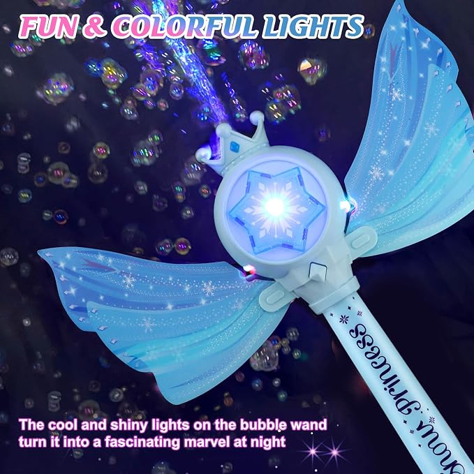 Bubble Wands for Kids Girls - LED Light & Music Bubble Machine: 3 AA Batteries & 2 Bubble Solutions, Outdoor Party Birthday Toys for Toddlers, Gift for 3 4 5 6 7 8 Year Old Girls, Blue