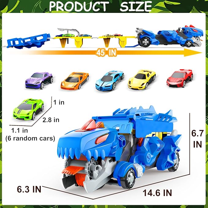 Dinosaur Toys for Kids 3-5, Dinosaur Truck with 6 Cars Toys, Car Track Set, Birthday Gifts Toys for 3 4 5+ Year Old Boys Girls, Transport Carrier Truck for Toddlers, Chritsmas Gifts