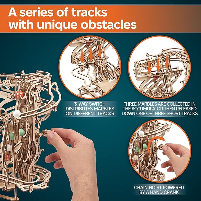 UGEARS Marble Run Chain Hoist, Model Kit, 3D Puzzle, Models for Adults to Build Mechanical Engineering Kit Brain Teaser, Hobby Set
