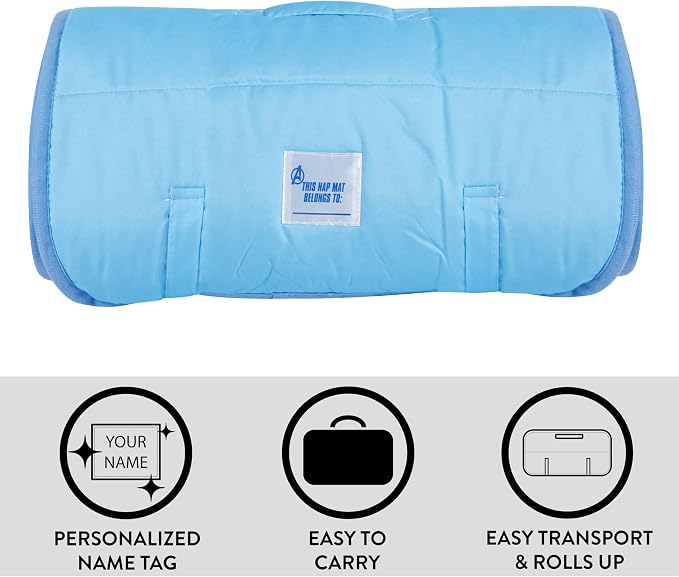 Super Soft Plush Toddler Quilted Nap Mat with Built in Blanket and Pillow