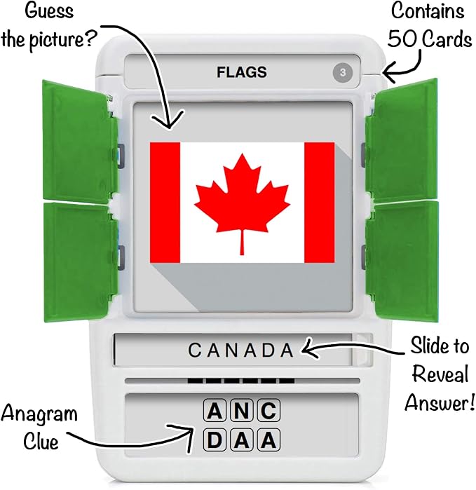100 PICS Flags of The World Travel Game - Learn 100 Country Flags | Flash Cards with Slide Reveal Case | Geography Card Game, Gift, Stocking Stuffer | for Kids and Adults | Ages 6+