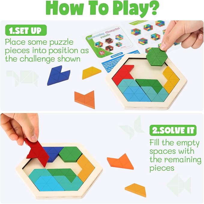 Yunsailing 3 Pack Large Wooden Blocks Puzzles Hexagon Tangram Puzzle Wooden Russian Brain Puzzles for Adult Challenge Teasers Geometric Jigsaw Logic Iq STEM Educational Gift Graduation(Classic)