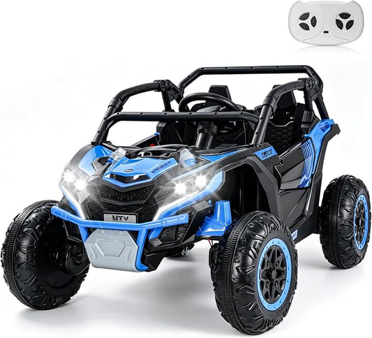 Firstness 24V Ride on Toys 800W Electric Remote Control Ride on Cars for Kids 2-Seater Riding Cars for Kids Ages 3-8, 3 Speed Mode, Music, LED Light, Off-Road UTV Ride on Truck for Boys & Girls, Blue