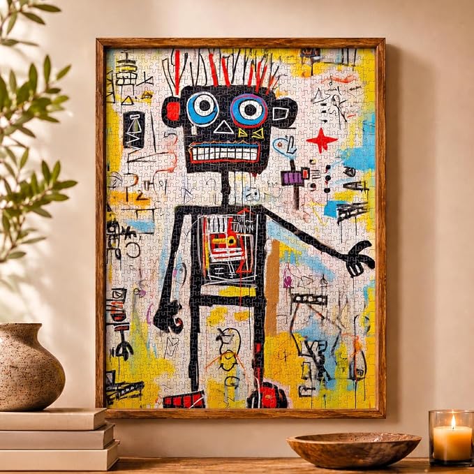 Cross & Glory - Neon Robot Rhapsody - 1000 Piece Jigsaw Puzzle for Adults | Abstract Neo-Expressionism Art | Luminous Yellow Highlights | Premium Quality | Vibrant Colors