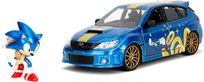 Jada Sonic The Hedgehog 1:24 2012 Subaru Impreza WRX STI Die-cast Car & Sonic Figure, Toys for Kids and Adults