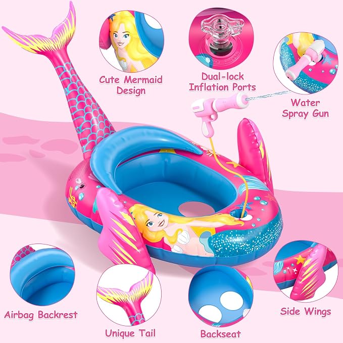Kids Pool Floats with Water Gun, Toddler Inflatable Pool Toys for Kids Age 3-8 Years Old, Summer Outdoor Water, Beach, Swimming Pool Toys Gift for Girls