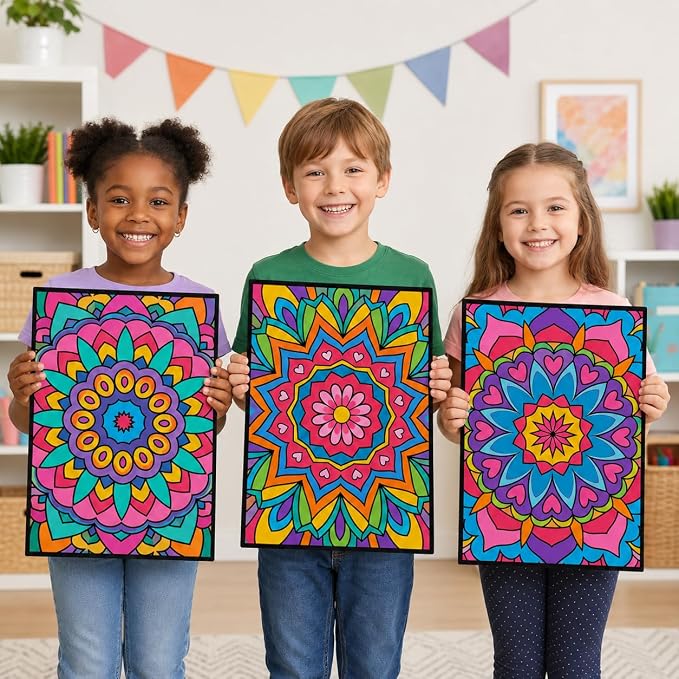 Cinrobiye 48 Pcs Velvet Coloring Posters Mandala Fuzzy Posters to Color Bulk Felt Mandala Coloring Page Craft for Adults Teenagers All Ages Classroom Assisted Living Festive Holiday Art&Craft Activity