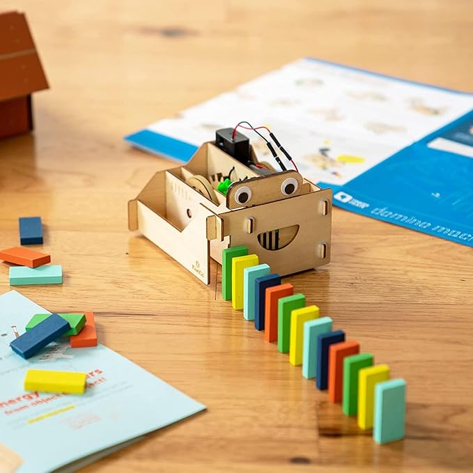 KiwiCo Domino Machine Wooden Gift Set - 100 Dominoes and Wood Domino Robot for Ages 9+