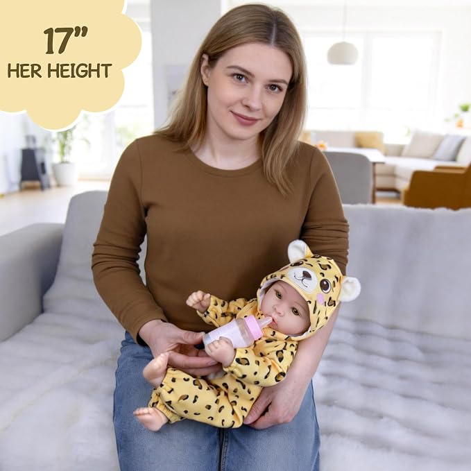 Aori Baby Doll 17 inches, Real Life Baby Dolls with Feeding Kit Included, Life Like Newborn Baby Doll that Look Real, Ideal Gift for Kids, Birthday, Pretend Play