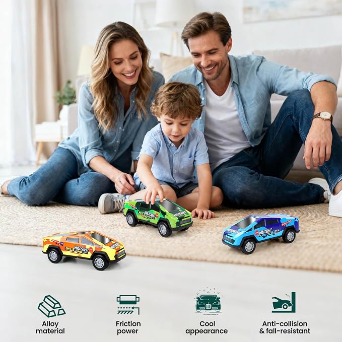 7.1 Inch Monster Truck Kid Toys Set ,Push and Go Friction Power Pull Back Wind up Race Cars,Military Camouflage 1/32 Model Car 3 Pack, Toddlers 3 4 5 6 7 8 9 for Boys and Girls Party Toy Gift