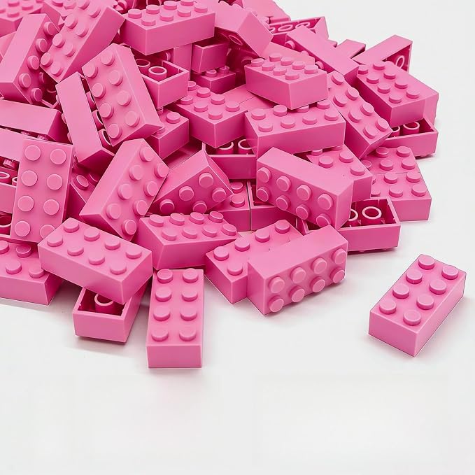 Classic Building Brick 2x4 100 Pieces, Compatible with Lego 3001 Bulk Block Set, Creative Building Toy DIY, Suitable for Boys Girls and Teenagers Aged 6+ (Pink)