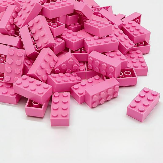 Classic Building Brick 2x4 100 Pieces, Compatible with Lego 3001 Bulk Block Set, Creative Building Toy DIY, Suitable for Boys Girls and Teenagers Aged 6+ (Pink)