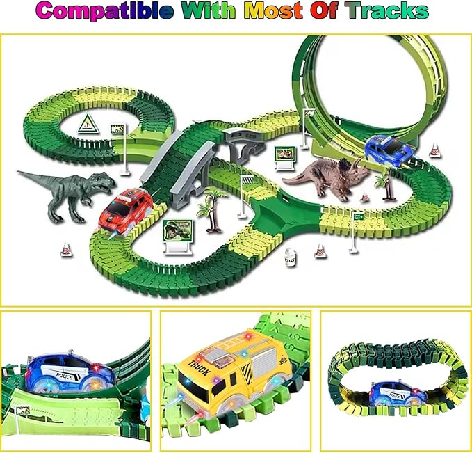 Track Cars Only Replacement Light Up Toy Cars with 5 Flashing LED Lights for Tracks Glow in the Dark, Flex Race Car Track Accessories Compatible with Most Car Tracks for Kids (3 Pack) with Screwdriver