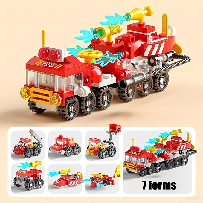 Forest Fire Truck Building Blocks (134-Piece) | 6-in-1 STEM Toy for Kids Ages 6-12 | Creative Construction Set with Fire Engine, Rescue Vehicles & Emergency Scenes | Gift for Boys & Girls