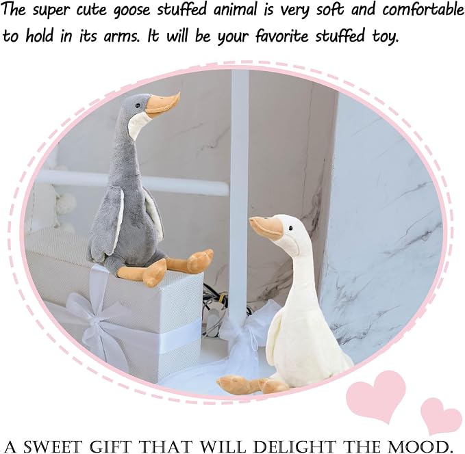 zhidiloveyou 19.7" Goose Plush Stuffed Animal, Cuddly Stuffed Swan Toy for Kids Adults, White