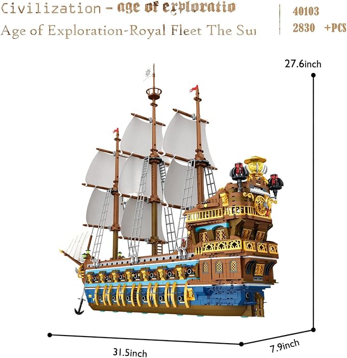 JMBricklayer Pirate Ship Building Sets for Adults, Gorgeous Royal Fleet Ship with Tiered Design, Attractive Pirate Toys Building Blocks Pirate Ship Display, Gifts for Teens Adults(2830 Pieces)