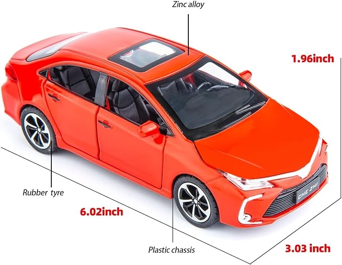 BDTCTK Compatible for 1:32 Corolla Model Car, Zinc Alloy Pull Back Toy Car with Sound and Light for Kids Boy Girl Red